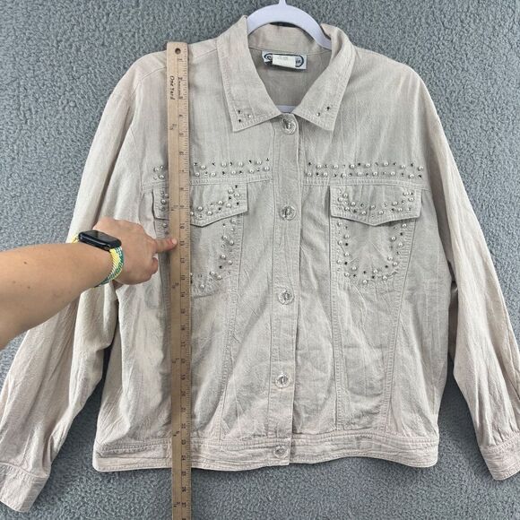 Vintage St Germain Paris Womens Shirt Size Large Rhinestone Embellished Shacket - Picture 7 of 12